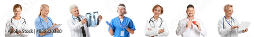 Big collage of doctors on w...