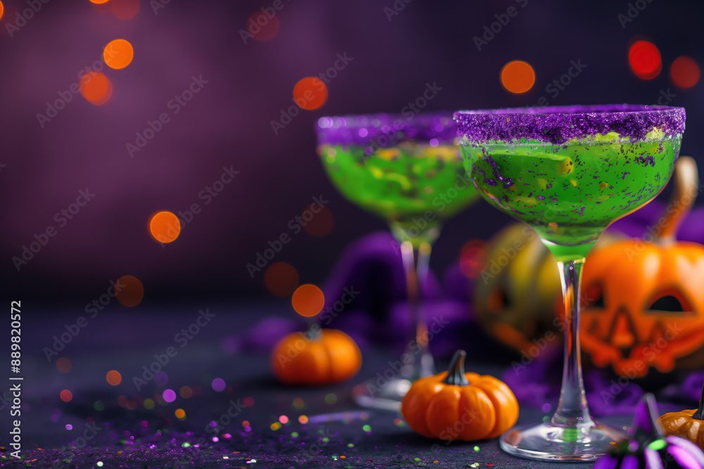 festive halloween green cocktails with glitter on spooky table setting festive halloween green cocktails with glitter on spooky table setting