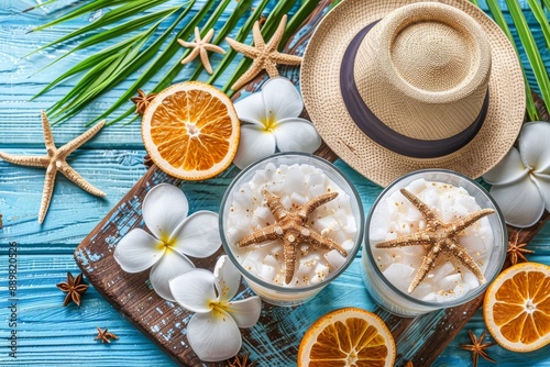 Wallpaper Mural Refreshing and vibrant photo of tropical drinks and fruits on a wooden background capturing the joy and freshness of summer Torontodigital.ca