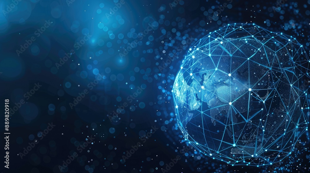 Obraz premium Digital globe with global network connections. Metaverse virtual technology backdrop.