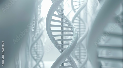 DNA helix on a white futuristic background, symbolizing the fusion of medical science and biotechnology