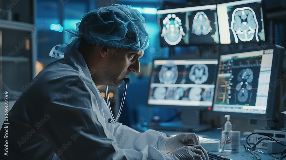 Male doctor Neurologist performing a medical examination in an operation theatre Male doctor Neurologist performing a medical examination in an operation theatre