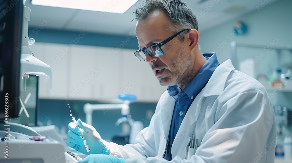 Male doctor Orthodontist adjusting braces in a hospital room Male doctor Orthodontist adjusting braces in a hospital room