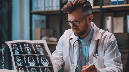 Male doctor Radiologist explaining radiology images in an office