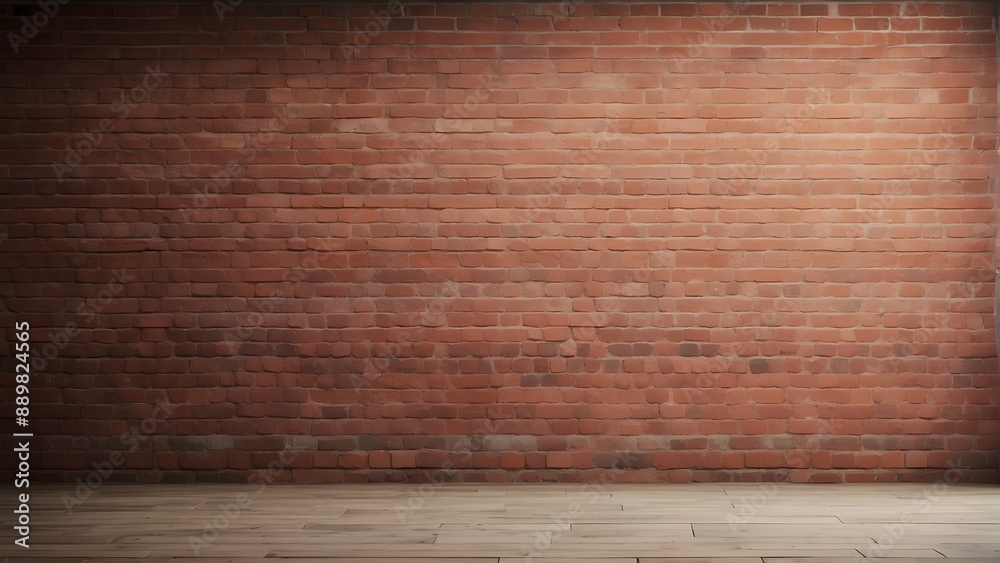 Fototapeta premium Red brick wall background with wooden floor