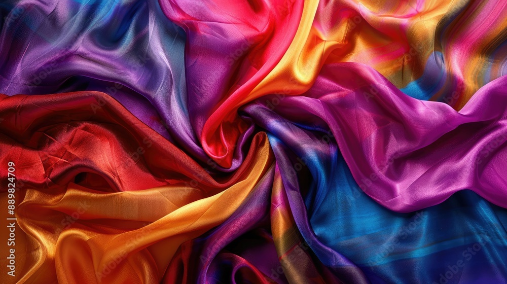 Luxurious silk fabric texture with vibrant colors, ideal for elegant design and textile work Luxurious silk fabric texture with vibrant colors, ideal for elegant design and textile work