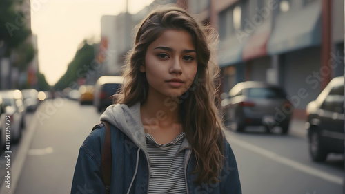 Young woman strolling through the city