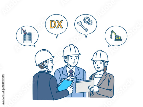 ミーティングや話し合いをする建設業、製造関係のイラスト