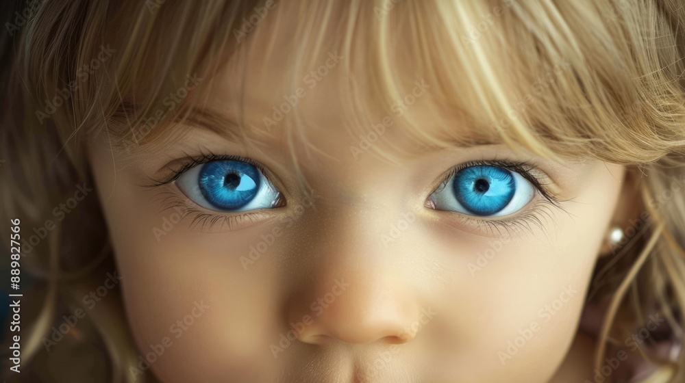 Curious little girl with blue eyes and blonde hair. Cute child with beautiful face looking into camera close-up portrait Curious little girl with blue eyes and blonde hair. Cute child with beautiful face looking into camera close-up portrait