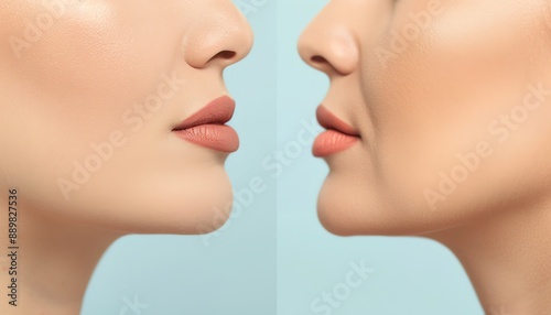 Closeup of a patient s jawline before and after a contouring procedure, before and after, jawline enhancement