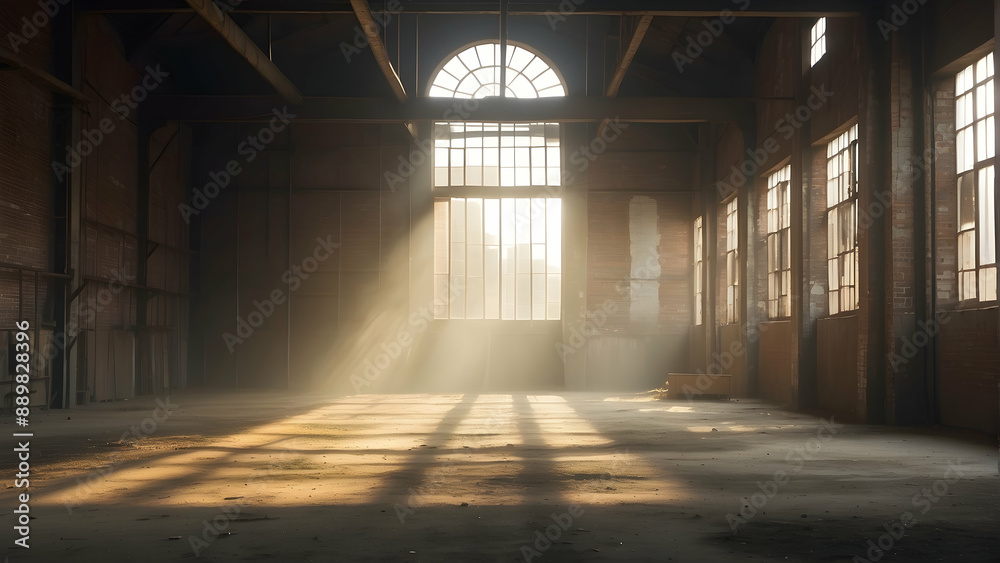 Sun rays shining through factory windows Sun rays shining through factory windows