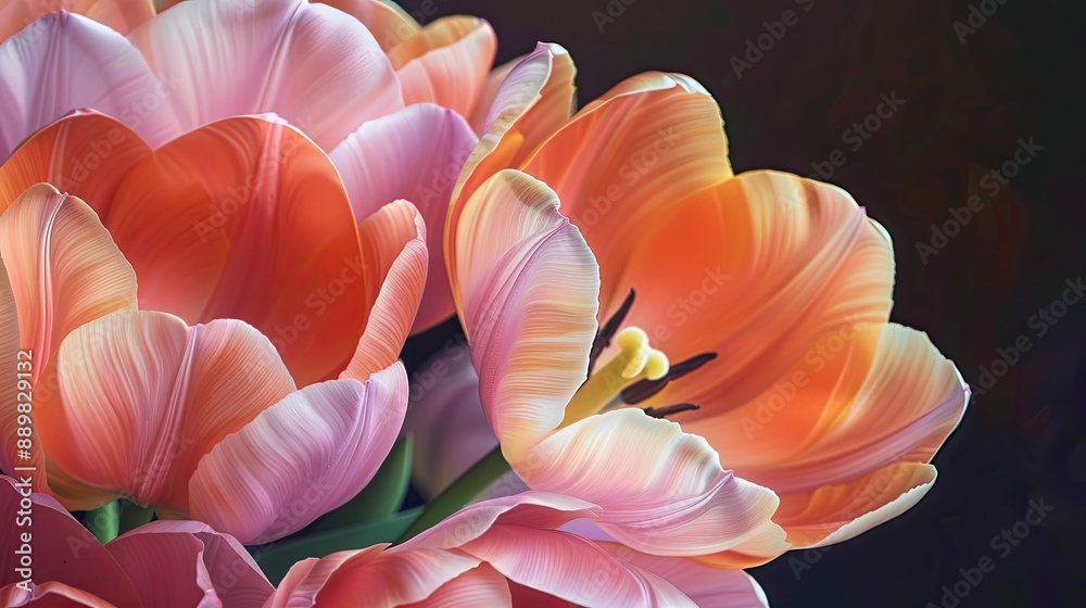Pink and orange triumph tulip Tulipa Pretty Princess in flower Pink and orange triumph tulip Tulipa Pretty Princess in flower