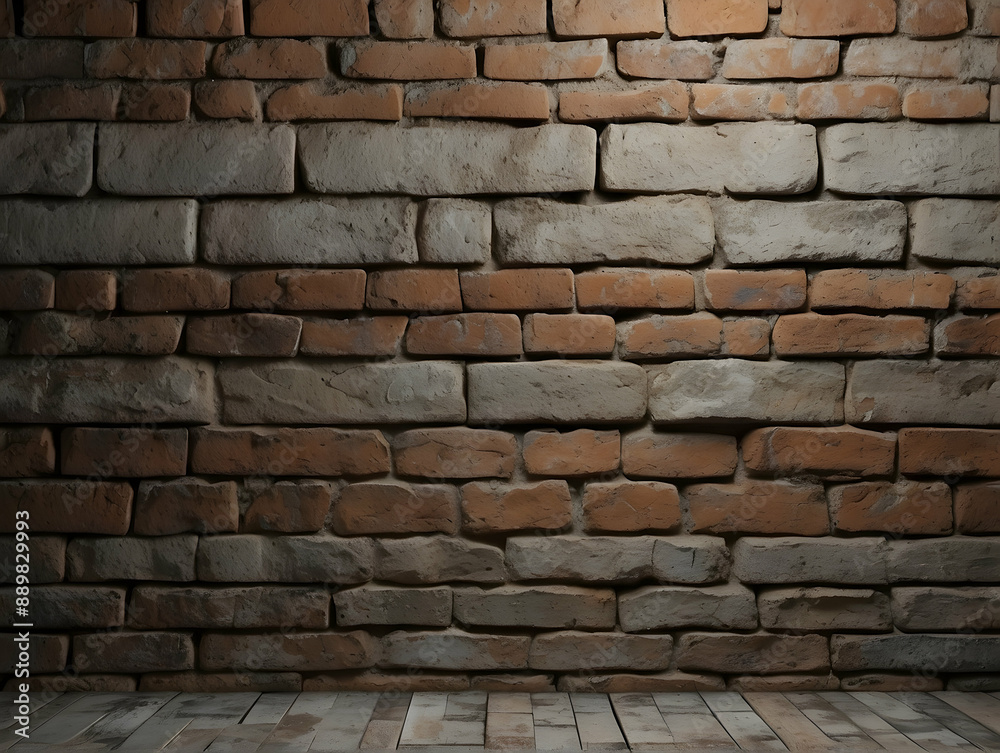 Naklejka premium Brick wall with wooden floor interior