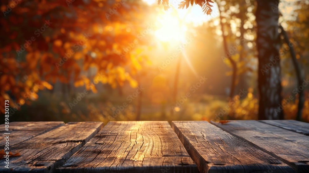 Summer or autumn background Empty tabletop layout in sunset afternoon Wood display Summer or autumn background Empty tabletop layout in sunset afternoon Wood display