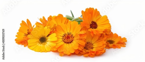 Cheerful calendula blooms isolate on white background