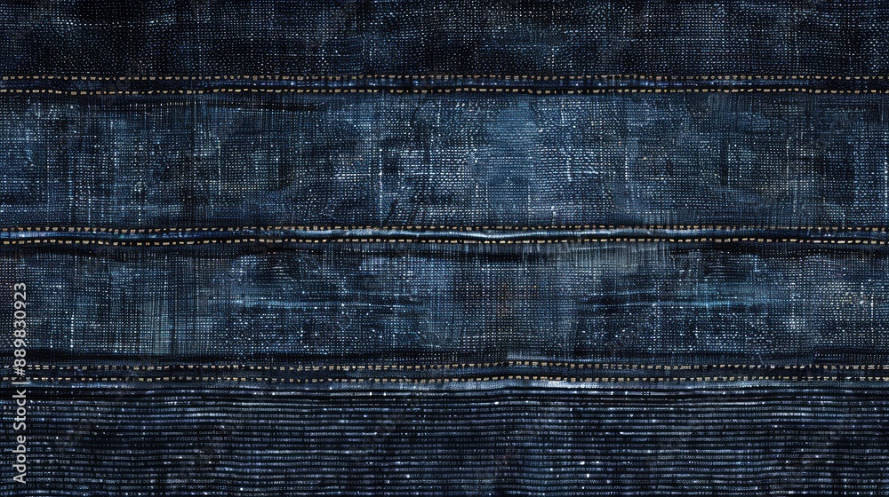 Seamless texture photo of worn horizontal blue stitched denim or jeans material