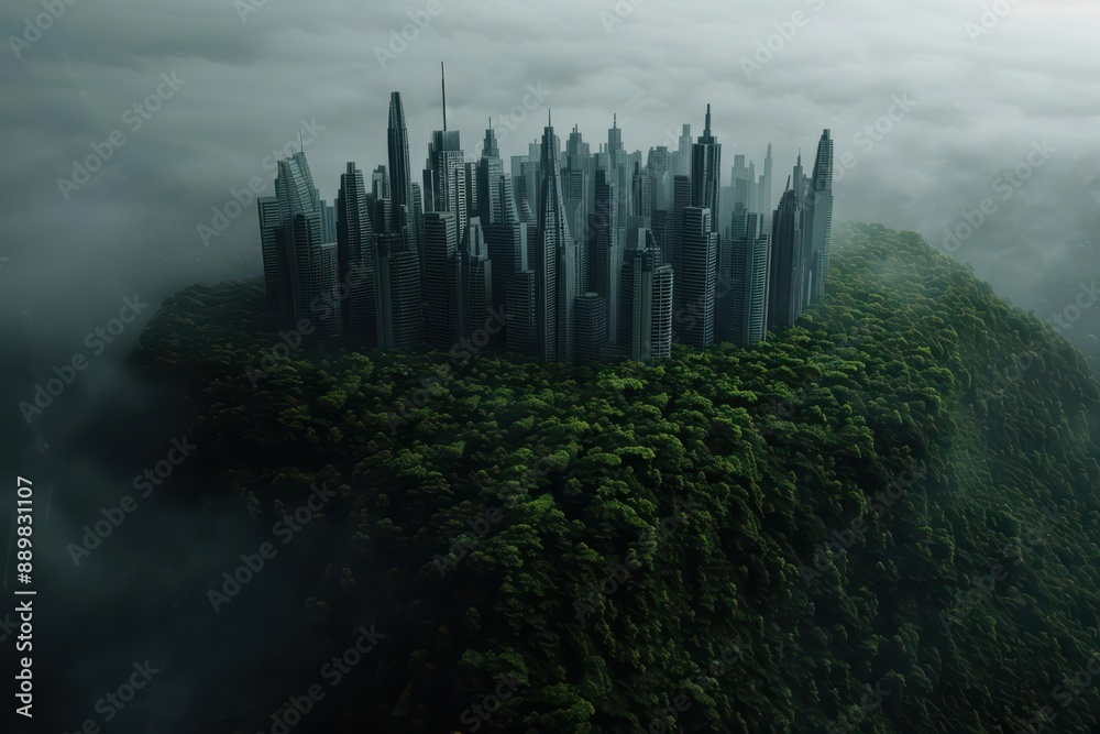 Fototapeta premium Deforestation is depicted in an ultramodern