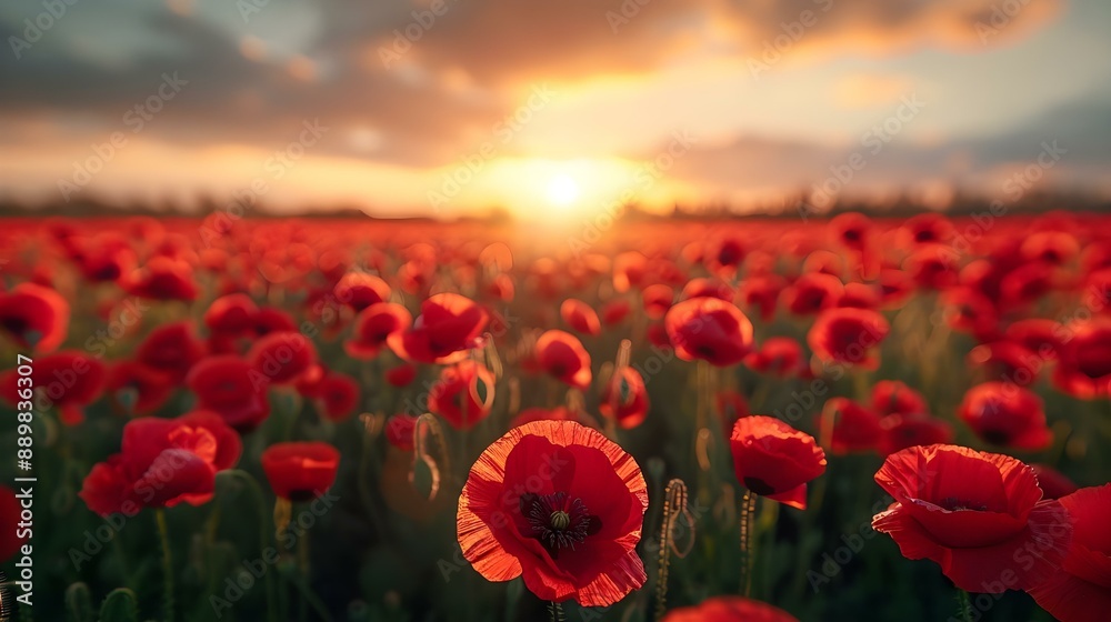Fototapeta premium Beautiful nature background with red poppy flower