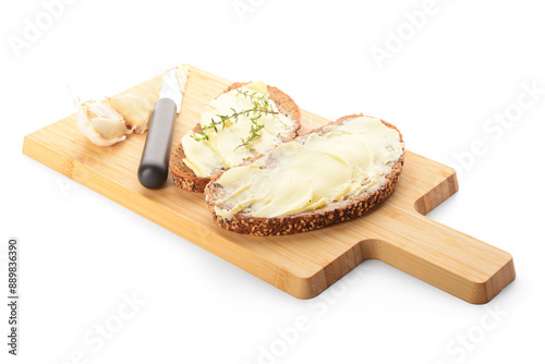 Wooden board of bread slice...