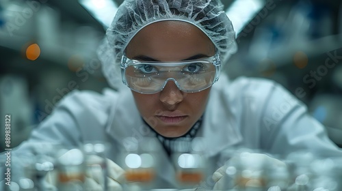 Laboratory technician making microscopic bacteriological observations photo