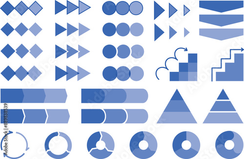 3ステップのフローチャートのイラスト素材のセット