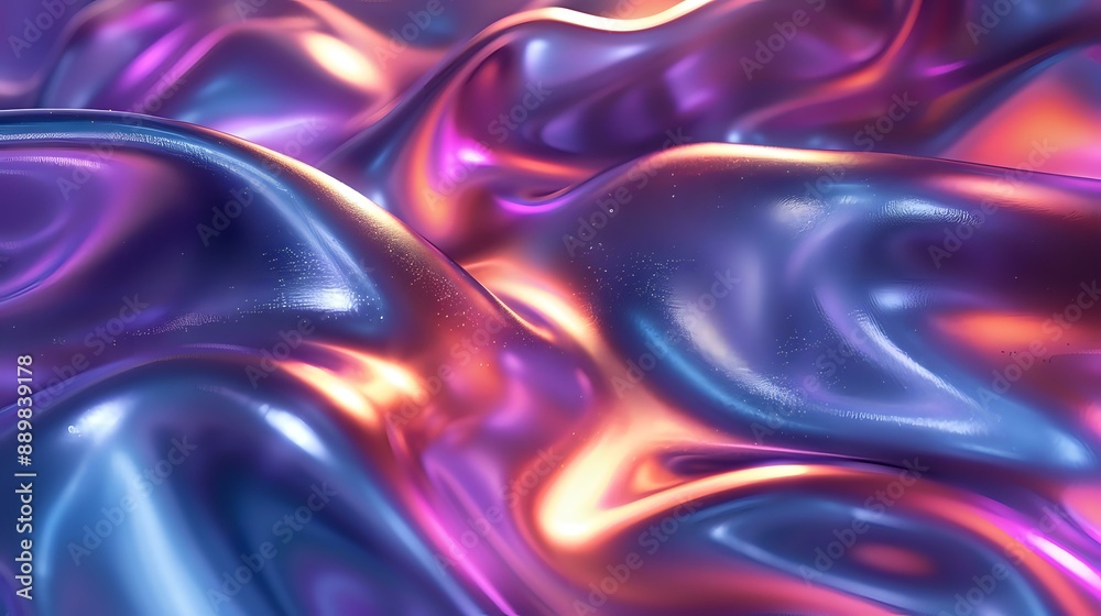 Fototapeta premium Vibrant and glossy abstract background featuring a flowing, liquid-like texture in shades of purple, pink, and blue. Ideal for digital art, design, and creative projects.