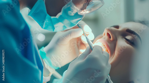Dentist performing a root canal therapy on a molar photo