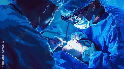 Dentist performing a tooth extraction for a patient with impacted wisdom teeth photo