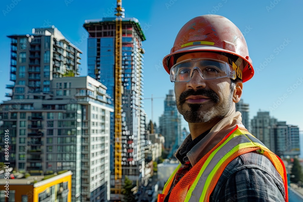 Construction Worker in Urban Setting Construction Worker in Urban Setting