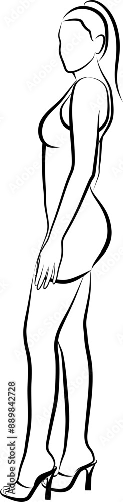 Sketch of Slim Woman In Mini Dress - Side View. Vector illustration Sketch of Slim Woman In Mini Dress - Side View. Vector illustration