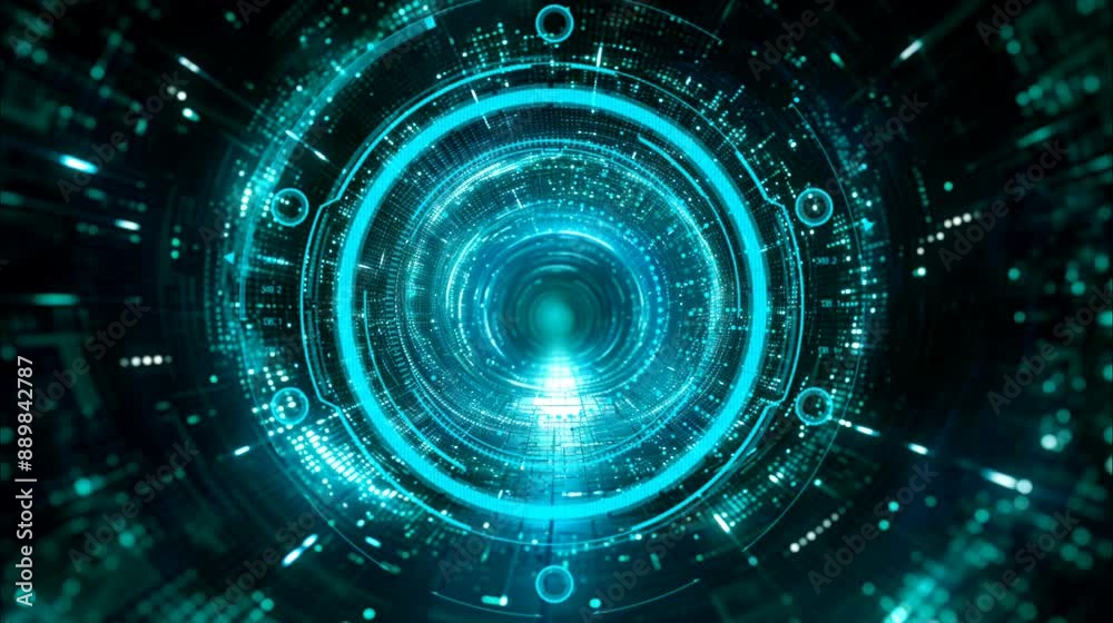 Futuristic digital tunnel with glowing blue lights and high-tech design. Technology concept Futuristic digital tunnel with glowing blue lights and high-tech design. Technology concept