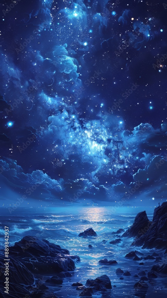 The stars at the top paint a dreamy night sky, and Ball's star, Meg CJ, and Taurus show interstellar details. The starry night sky over the mountains, where stars like Bohr could be seen on the distan The stars at the top paint a dreamy night sky, and Ball's star, Meg CJ, and Taurus show interstellar details. The starry night sky over the mountains, where stars like Bohr could be seen on the distan