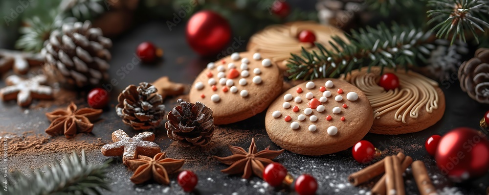 beautiful and tasty business cookies, Christmas decoration around