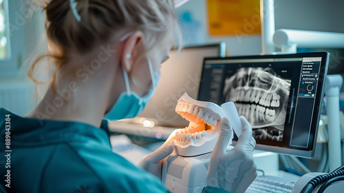 Dentist using a dental scanner to create a digital impression of a patient's teeth photo