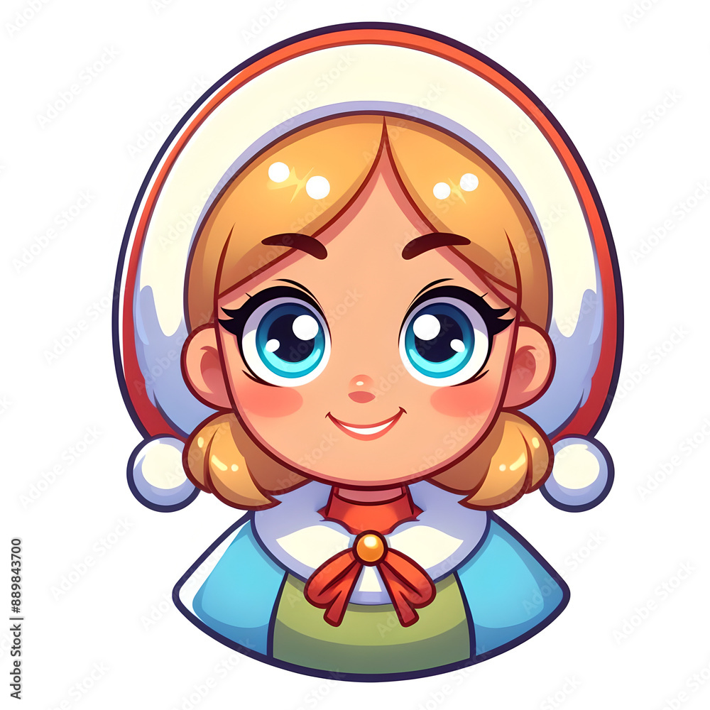 Cartoon Snow Maiden with a friendly smile, flat colors Cartoon Snow Maiden with a friendly smile, flat colors