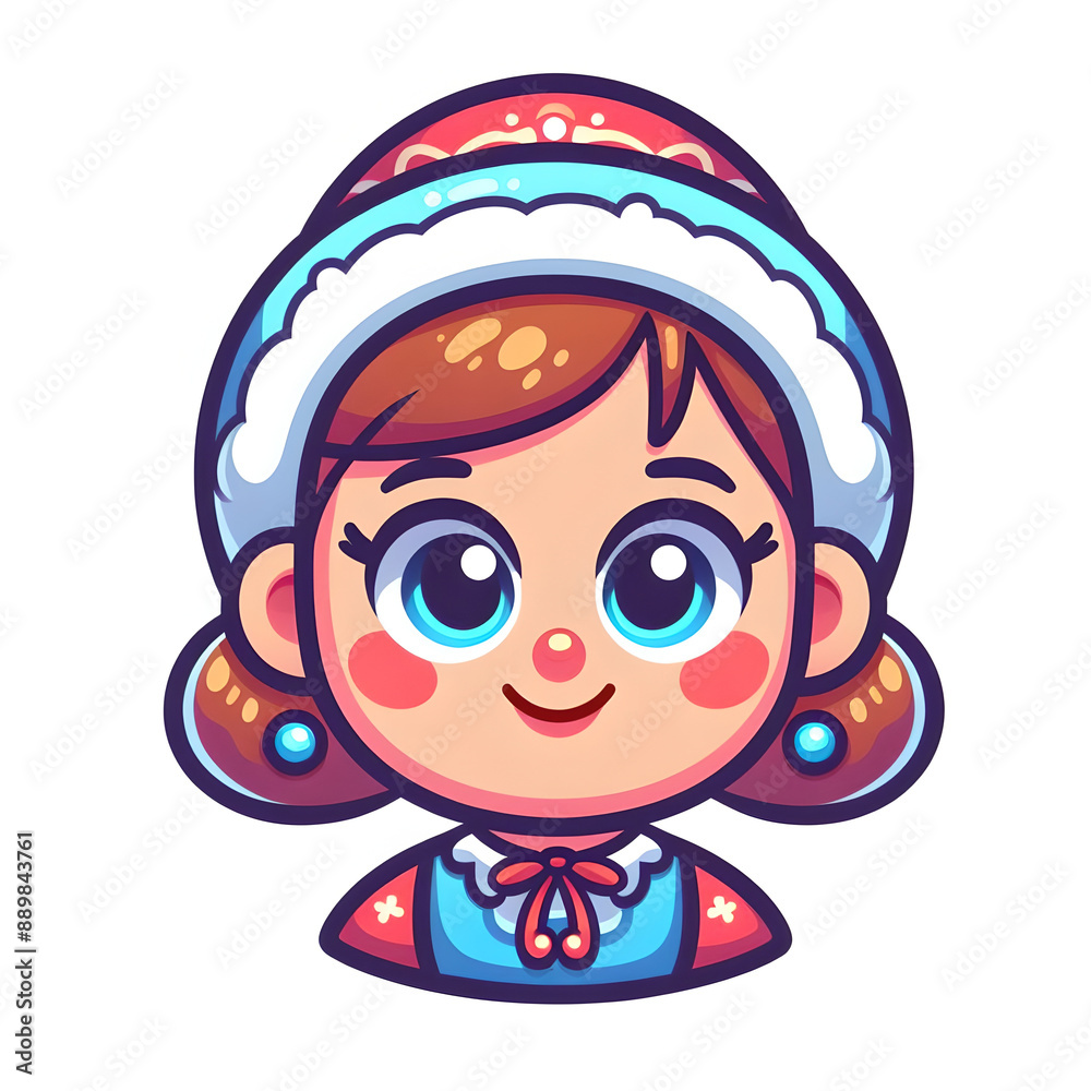 Cartoon Snow Maiden with a friendly smile, flat colors Cartoon Snow Maiden with a friendly smile, flat colors