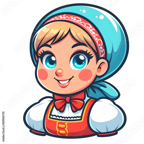 Cartoon Snow Maiden with a friendly smile, flat colors