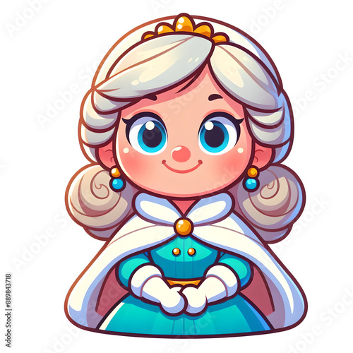 Cartoon Snow Maiden with a friendly smile, flat colors
