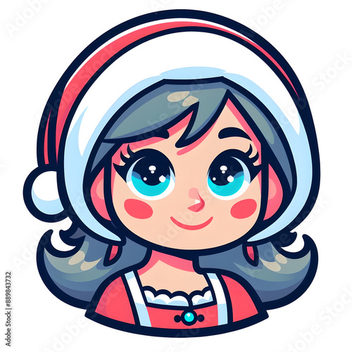 Cartoon Snow Maiden with a friendly smile, flat colors