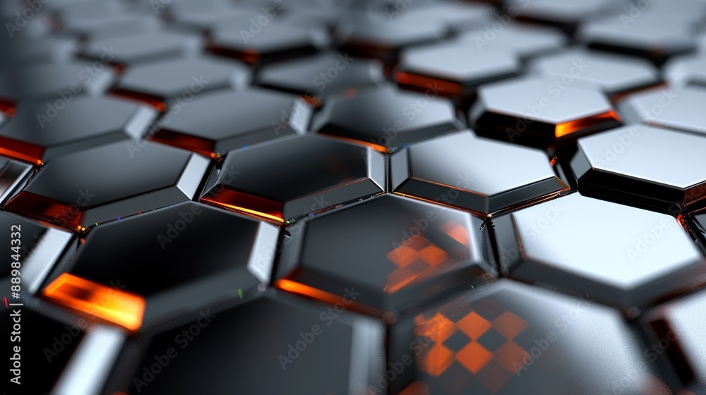 Fototapeta premium Hexagonal grid with metallic finish, ideal for futuristic and high-tech digital backgrounds. Illustrater Image, Shiny, bright, beautiful , Minimalism,