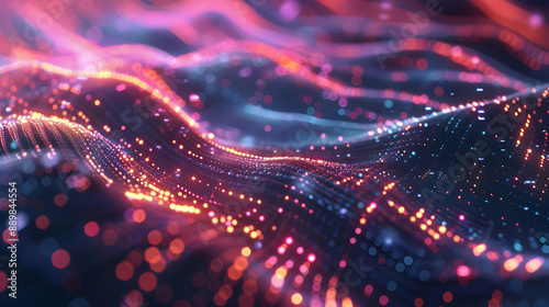 Wallpaper Mural Abstract 3D Background with Wavy Lines and Glowing Lights Torontodigital.ca