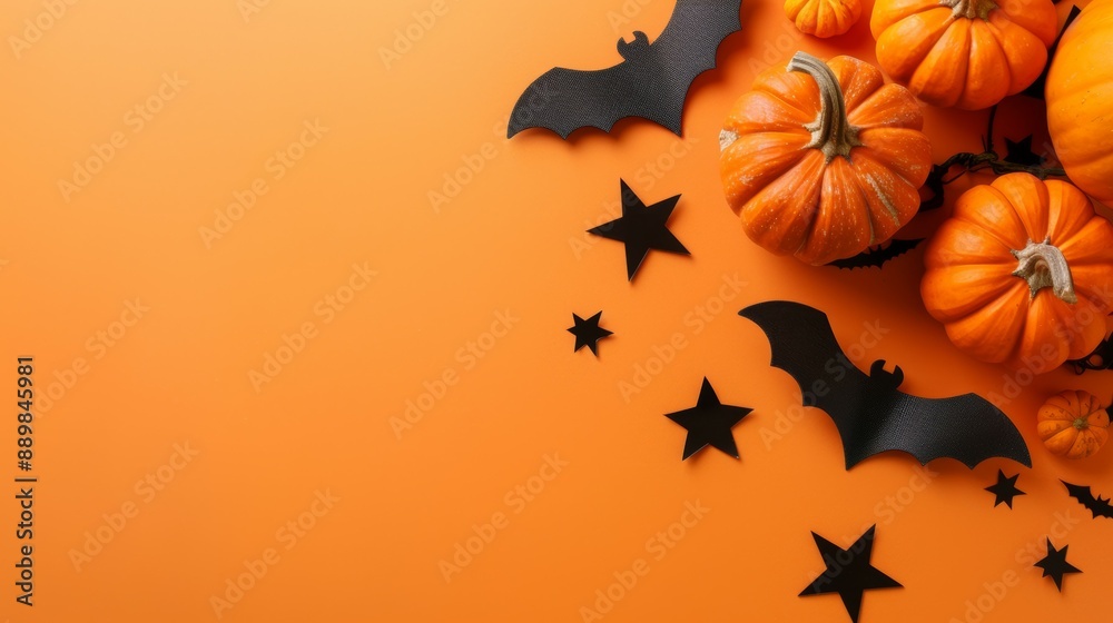 A Halloween themed background with orange and black pumpkins and bats A Halloween themed background with orange and black pumpkins and bats