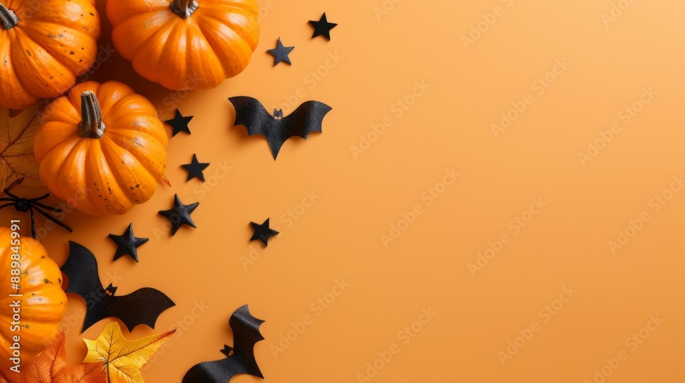 Halloween themed background with pumpkins and bats Halloween themed background with pumpkins and bats