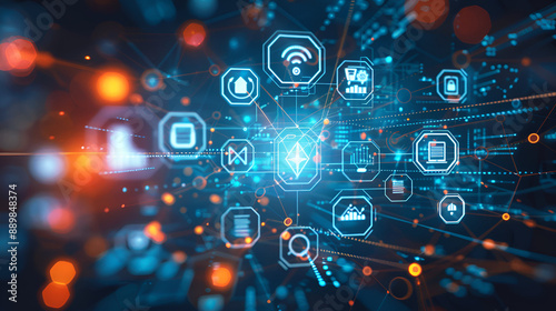 Wallpaper Mural holograma de iconos digitales de la red virtual tecnologia e innovacion conexiones digitales servidores de la red digital Torontodigital.ca