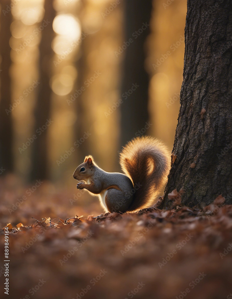 A squirrel gathering acorns in an autumn forest, golden hour
A squirrel gathering acorns in an autumn forest, golden hour