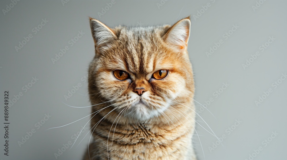 Obraz premium Exotic Shorthair cat with intense orange eyes, studio portrait