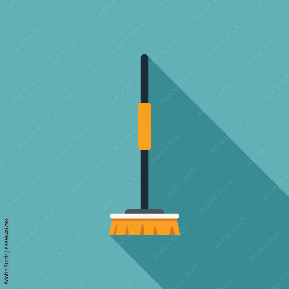 Cleaning brush standing up with long shadow on blue background, in flat design style Cleaning brush standing up with long shadow on blue background, in flat design style