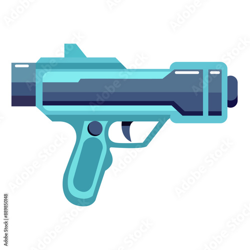 Blue futuristic gun vector illustration, cartoon toy gun clip art isolated on white background, blaster gun clipart image, plasma laser ray gun pistol, future weapon concept
