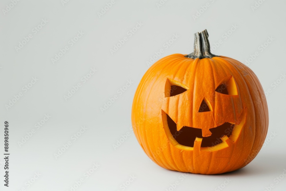 A pumpkin with a smiley face carved into it A pumpkin with a smiley face carved into it