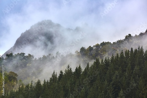 Mountains in mist in New Zealand